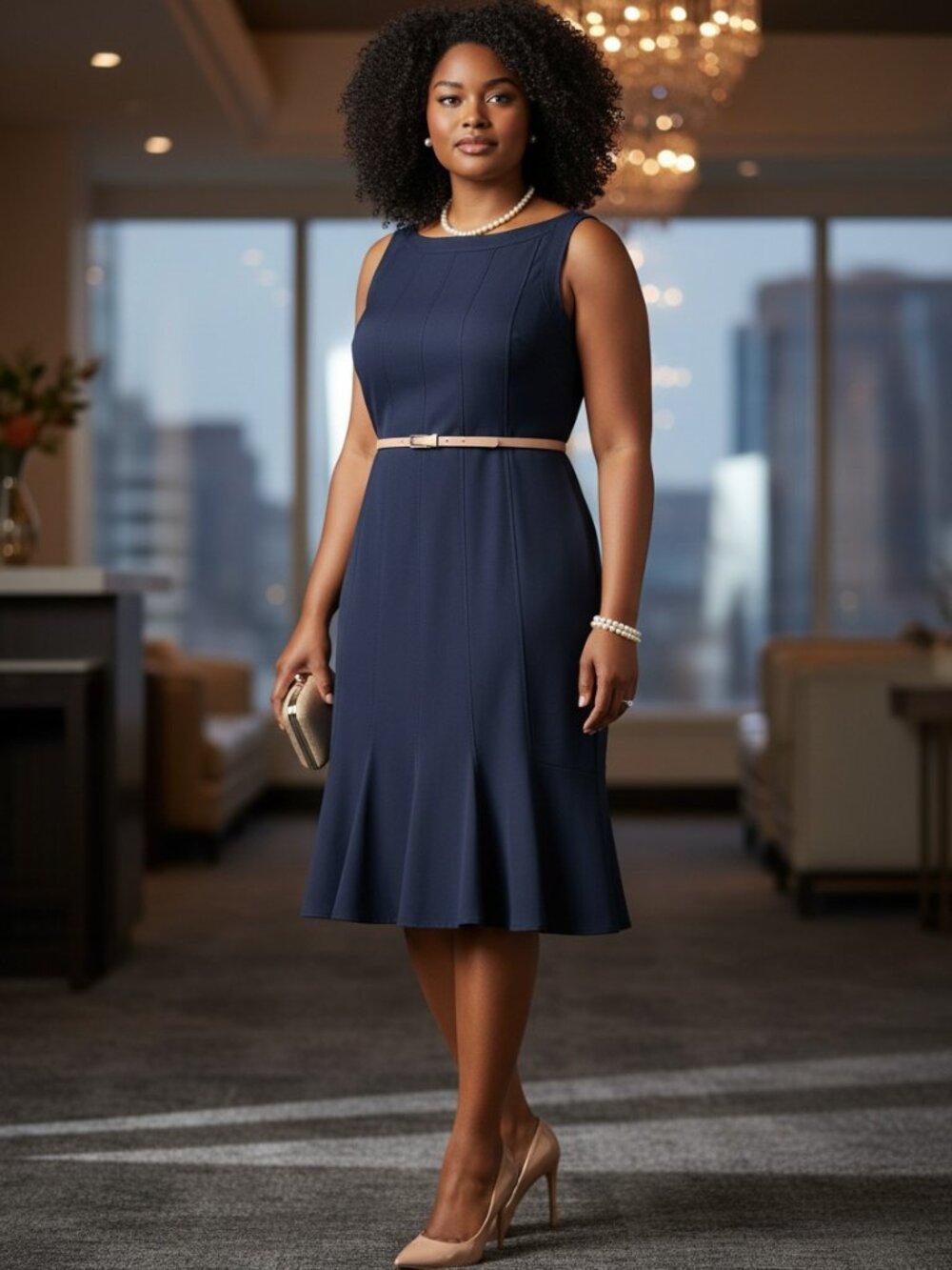 Sandra Darren Fit and Flare Dress Womens 16 Navy Blue Excellent Princess Seams